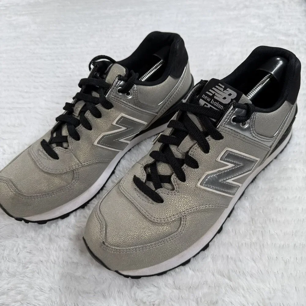 New Balance 574 Silver Gold Black Running Shoes WL574SFI Women's Sz 9.5